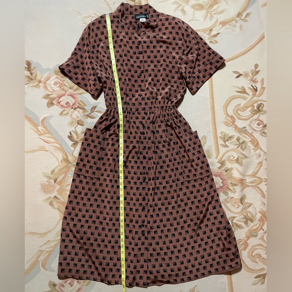 Fun, brown and black patterned vintage dress by Warren Z size 6 - Picture 7 of 9